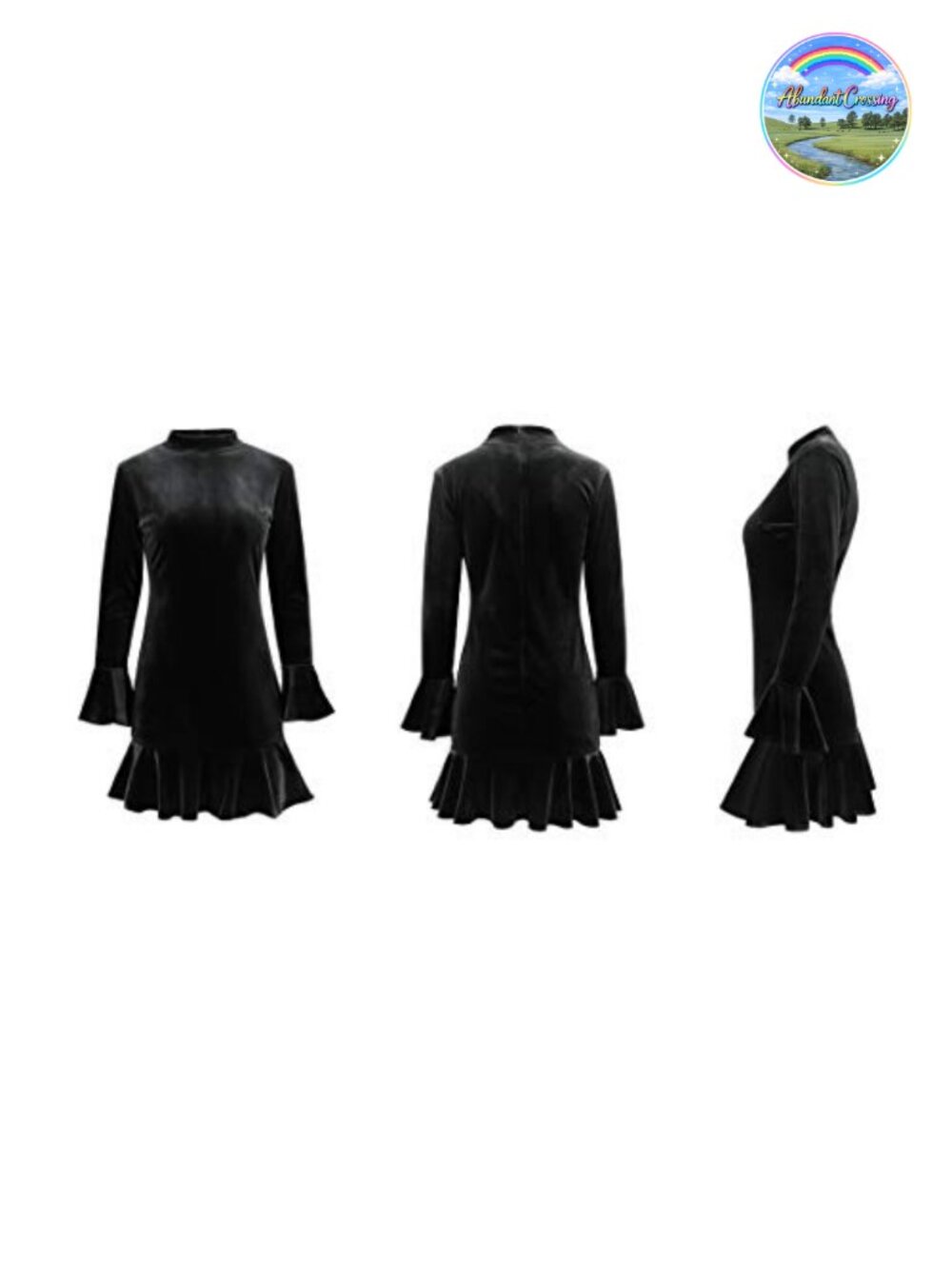 Velvet Long Sleeve Bodycon Mini Dress Ruffled - Picture 3 of 4